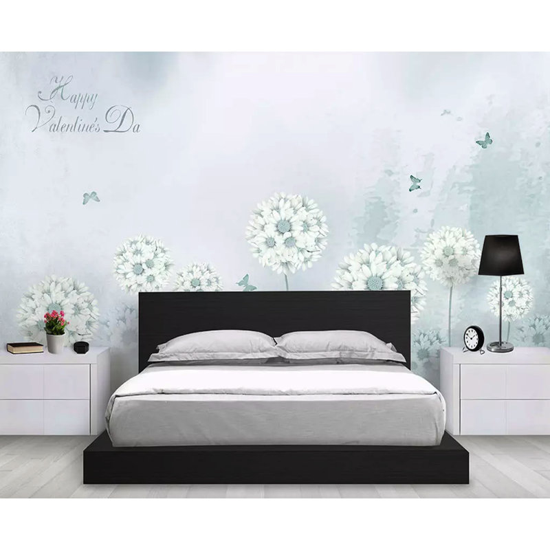 Papier peint amovible classique floral avec fleurs de pissenlit et aquarelle, L 9 po x l 15 po