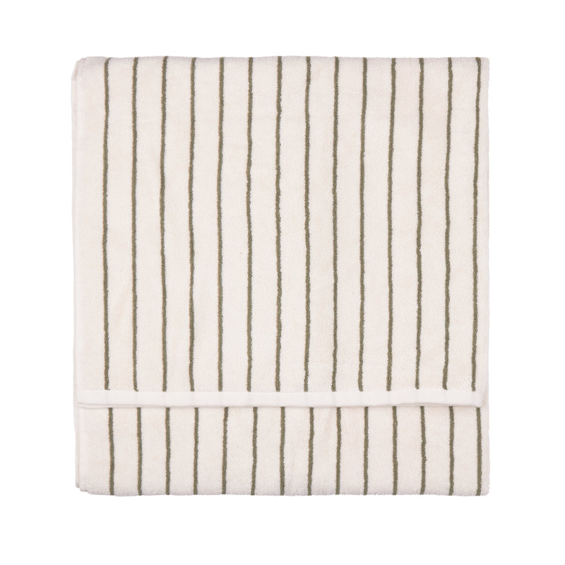 Hebden Narrow Stripe 100% Cotton Bath Towel, Green/Cream
