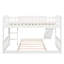 Lit simple au-dessus d'un lit superposé blanc avec glissade intégrée et installation latérale, construction en bois de pin massif, idéale pour les petites chambres à coucher, lignes grises, ensemble de lattes blanches, cadre réversible équipé