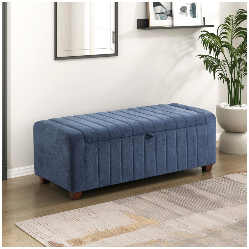 Contemporary Upholstered Bench with Internal Storage 1pc Durable Plywood Frame Boucle, Blue