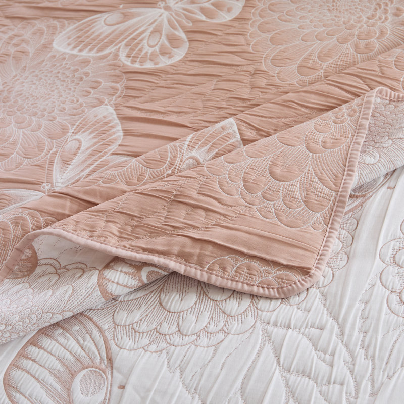 Ensemble de couvre-lit rose très grand 3 pièces Greenip Home Fashions Mariposa, 105 x 95 po