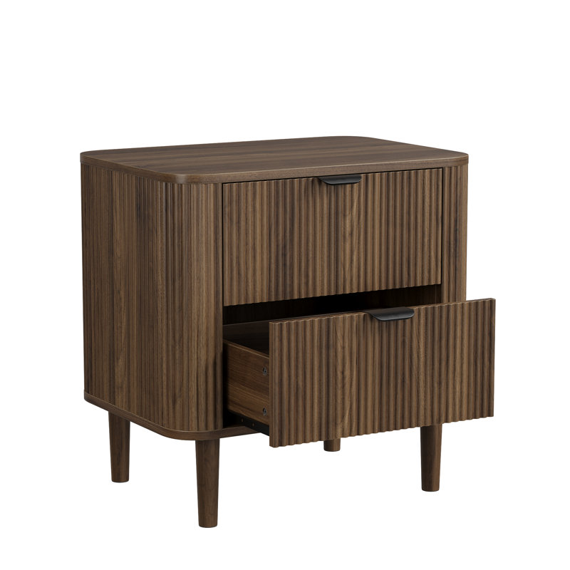 57cm Wide Bedside Table Wood Nightstand 2-drawers