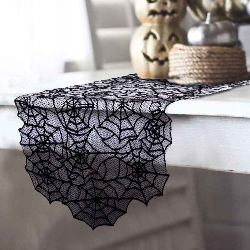 Chemin de table 80 po x 20 po en dentelle de polyester pour Halloween