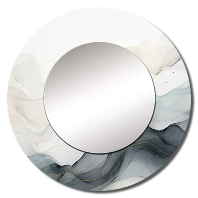 Blue Grey Line Art Conceptual Abstract II - Line Art Decorative Wall Mirror, Modern Round Mirror, Printed Metal Art