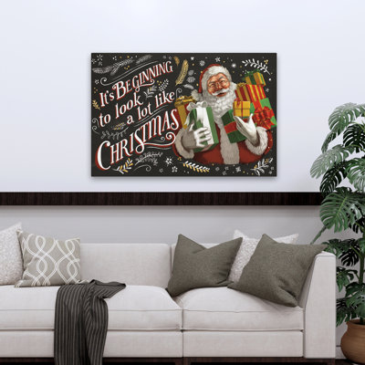 «Santas List IV» - baies, craie noire, art de Noël