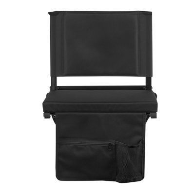 Stadium Seat, Folding Bleacher Chair with Back Support and Thick Cushion, Padded Stadium Seat for Bleacher Includes Shoulder Strap, Hooks, Cup Holder, by Ebern Designs