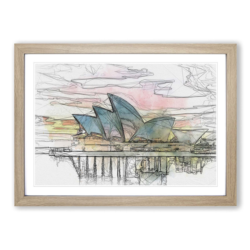 Sydney Opera House at Sunset in Abstract - Picture Frame Graphic Art Print, Oak Framed, 27cm H x 36cm W x 2cm D