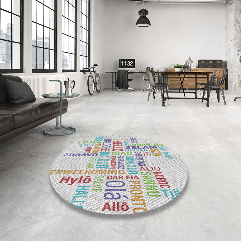 Tapis gris/bleu/vert à motifs Roselawn, Rond 7 pi