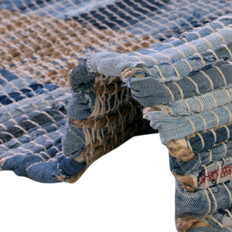 Tapis bleu marine / brun en jute tissé à plat à la main Mcandrews, Rectangle 10 pi x 14 pi 1 po