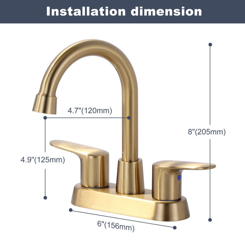 Centerset 2-handle Bathroom Faucet with Drain Assembly, Gold