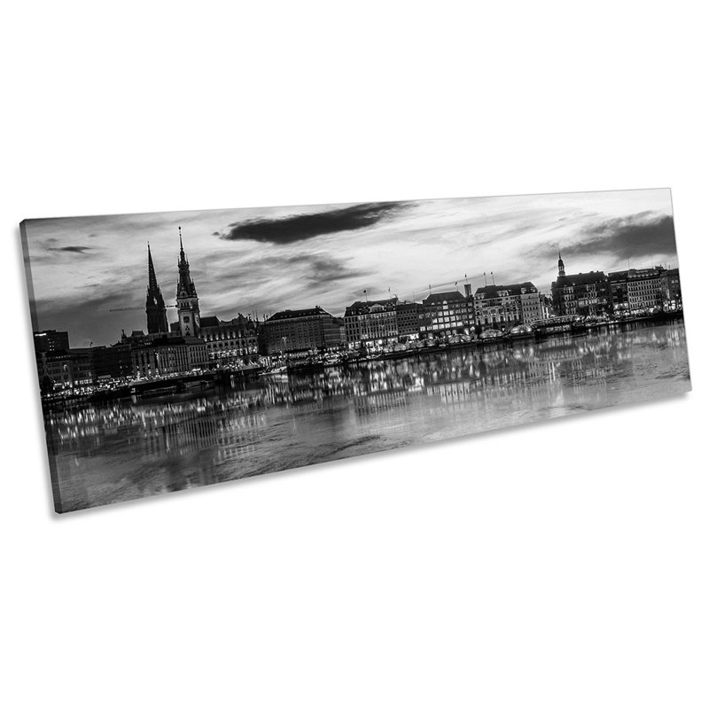 Hamburg Skyline City B&W - Wrapped Canvas Panoramic Print, 40.64cm H x 121.92cm W