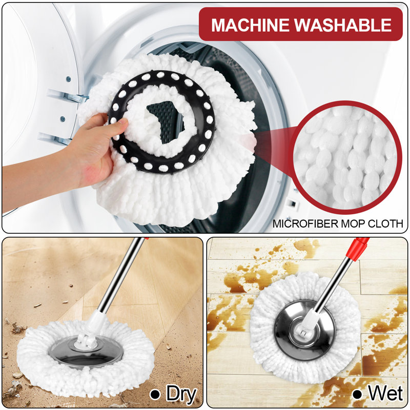 Spin Mop & Bucket Set - 360° Wringer With 3 Microfiber Heads (61" Adjustable Handle, Wet/Dry Use) O Cedar Mop And Bucket Spin Mop And Bucket - Foto 3