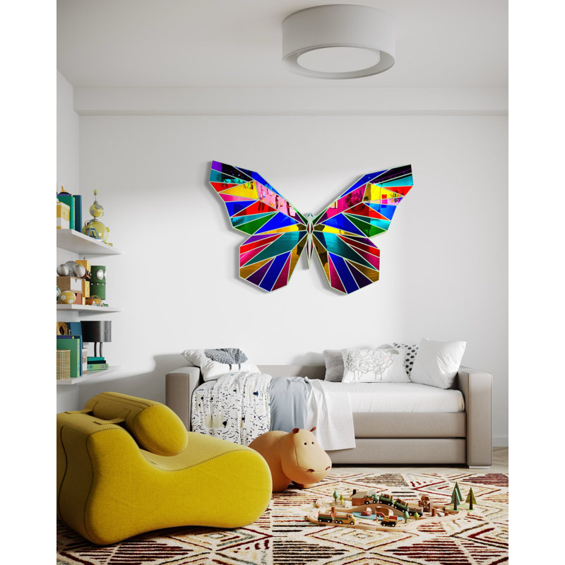 Art mural grand papillon en miroir - décor pop contemporain