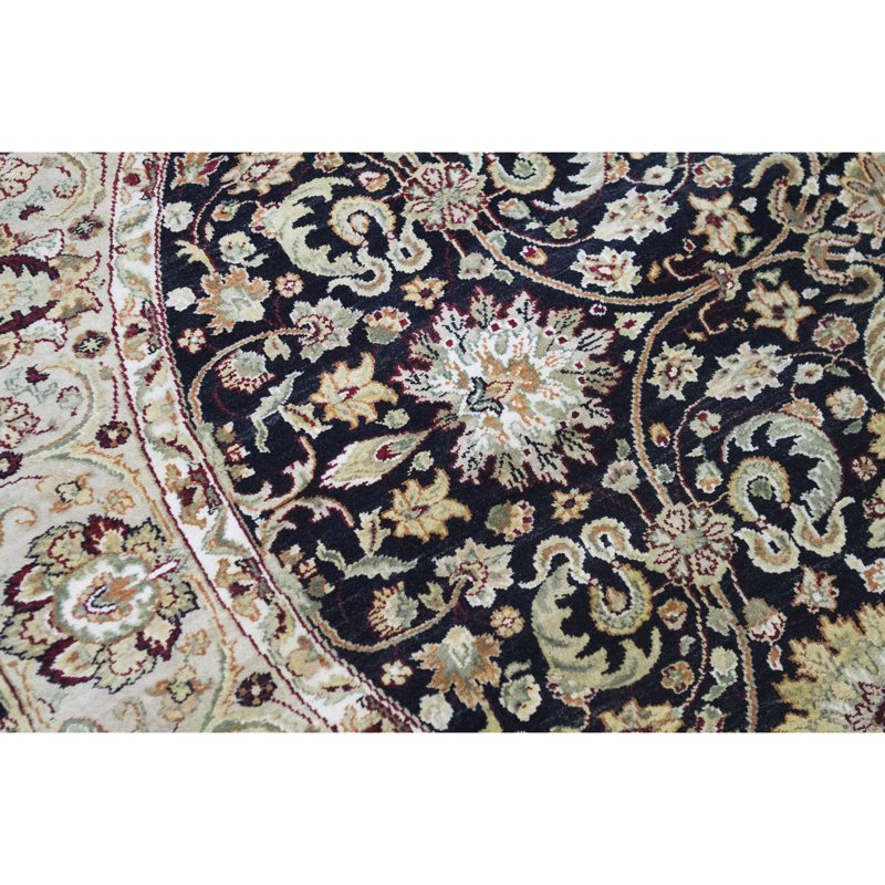 Tapis noir et brun de haute qualité noué à la main, Rond 8 pi