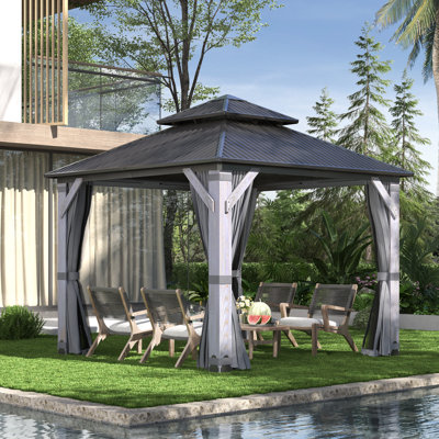 Pavillon de jardin extérieur en bois l 10 pi x P 10 pi avec pavillon double en acier galvanisé pour terrasse, jardin, terrasse