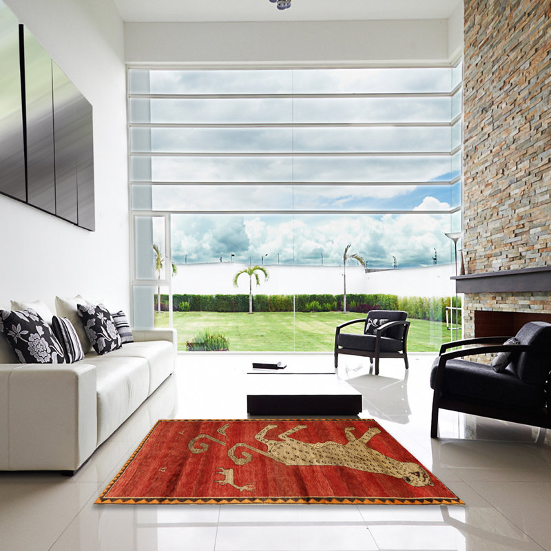 Tapis brun / rouge, Carré 5 pi