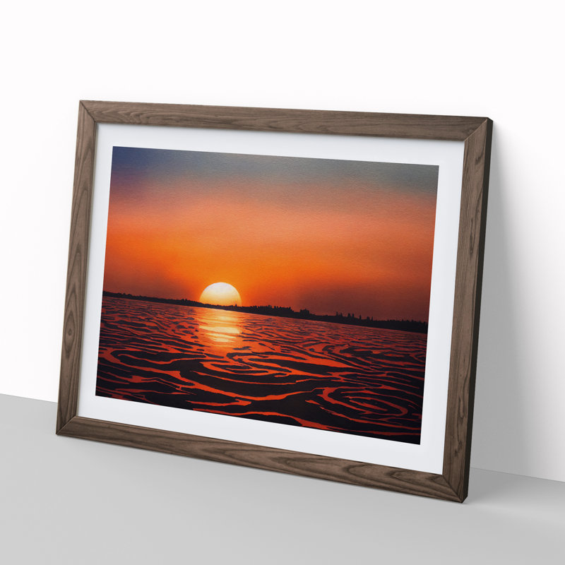 Fabulous Sunset Seascape - Single Picture Frame Print, 25cm H x 34cm W x 2cm D, Walnut Framed
