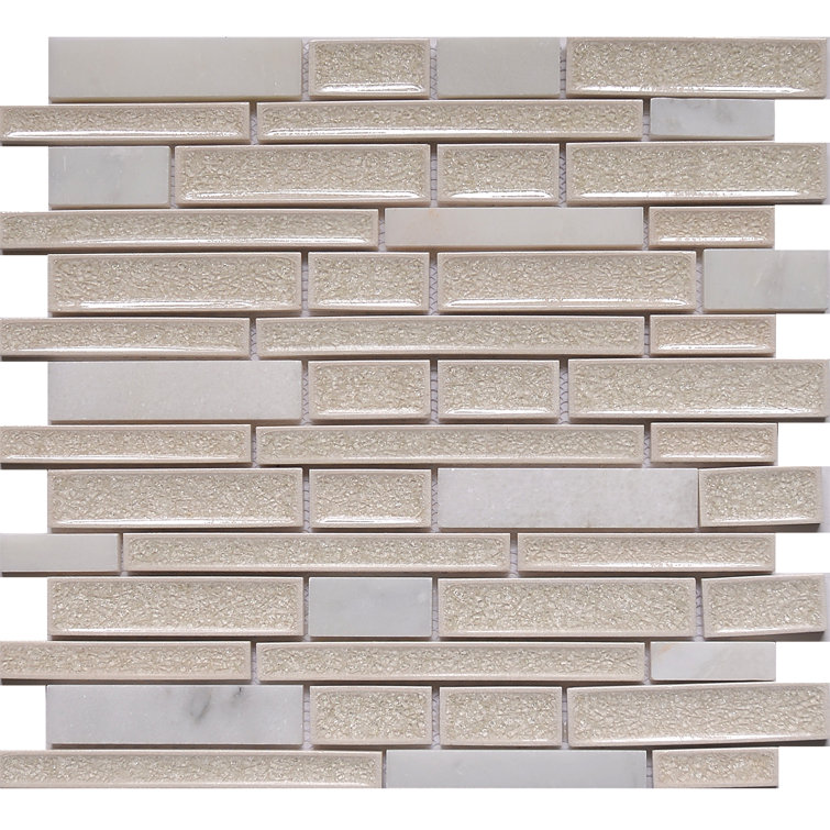 Urban Random Sized Crackled Glass & Stone Linear Mosaic Wall Tile