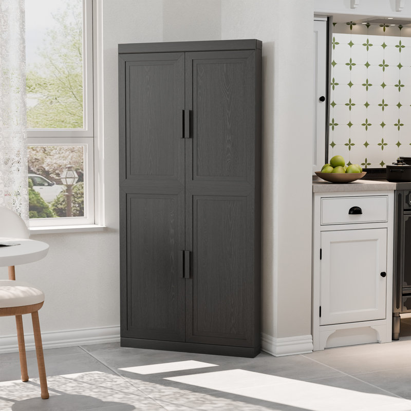 Armoire de rangement pour garde-manger 67 po x l 31 po avec tablettes réglables Buffet d'angle pour cuisine, salon, Noir