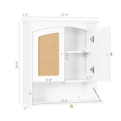 Bathroom Wall Cabinet Over Toilet, Boho Rattan Medicine Cabinet