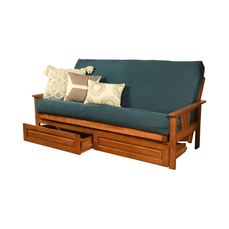 Ensemble de futon avec matelas et tiroir 79 po Stratford, Microsuède bleu, Espresso