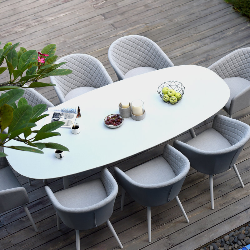 Sladkowski Outdoor Fabric 8 Seat Oval Dining Set, White, White/Light Grey