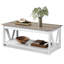 Table basse Eoghan Farmhouse avec tablette de rangement, table basse carrée en bois rustique avec base en X pour le salon-117215805