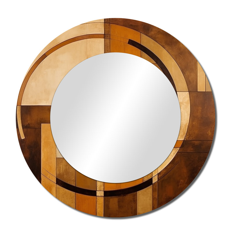 Bronze brillant Symmetry VI - miroir décoratif géométrique rond, imprimé sur métal, 36" x 36"