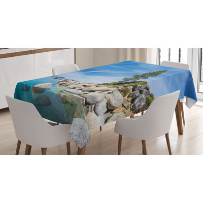 Ambesonne Lake Tablecloth, Clear Dreamy Sky Over Inland Creek Surrounded By Land Liquid Surface Of Earth Print, Rectangular Table Cover For Dining Room Kitchen Decor, 52" X 70", Blue Grey