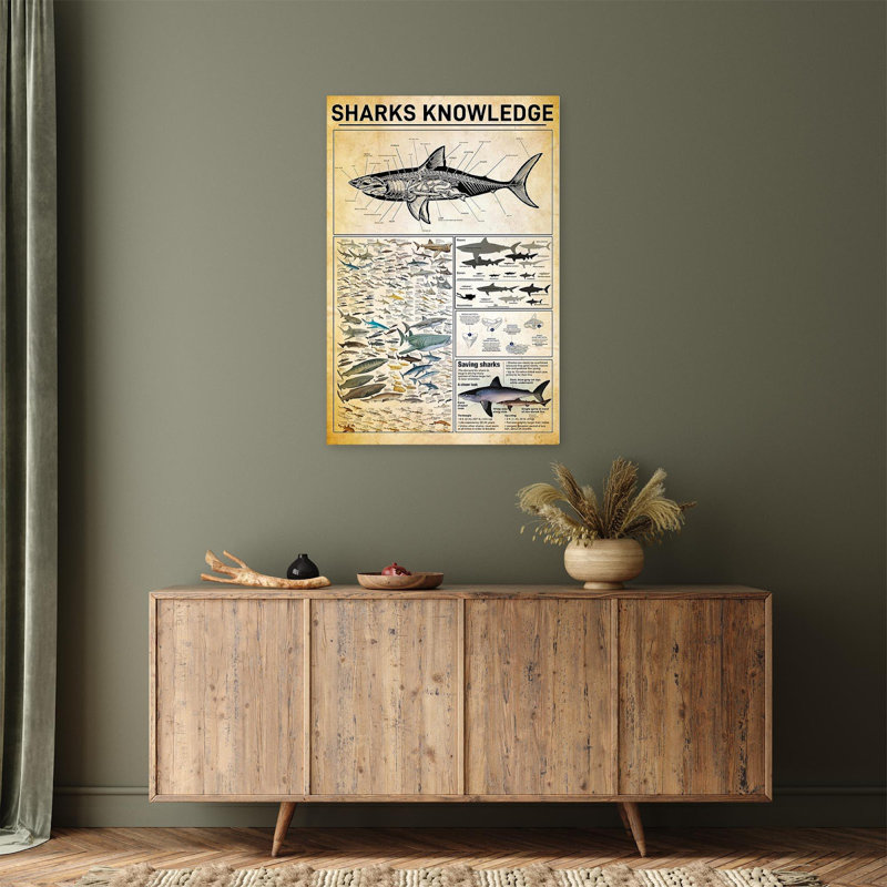 Requins, impression sur toile tendue, H 20 po x l 16 po x P 1,25 po