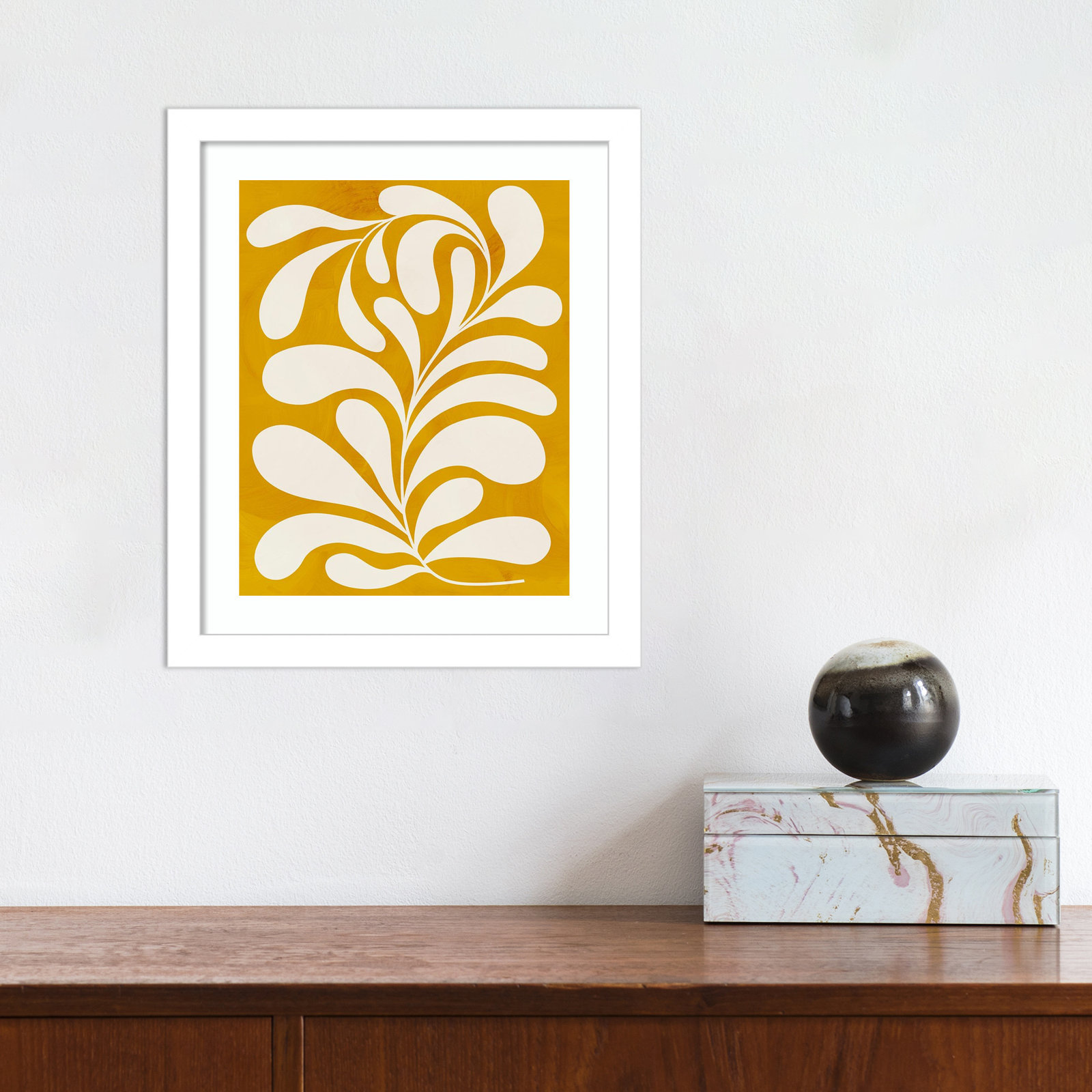 Lomi "Goldenrod I" Print by Grace Popp, 13" H x 11" W x 1" D, White