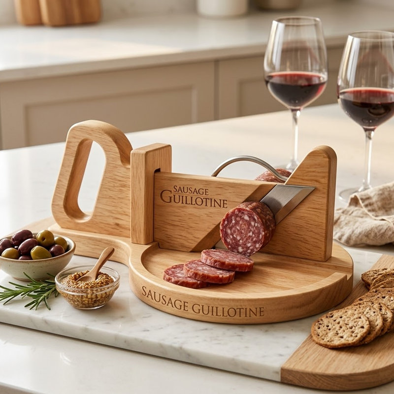 Mikamax Rubberwood Sausage Guillotine - Brown