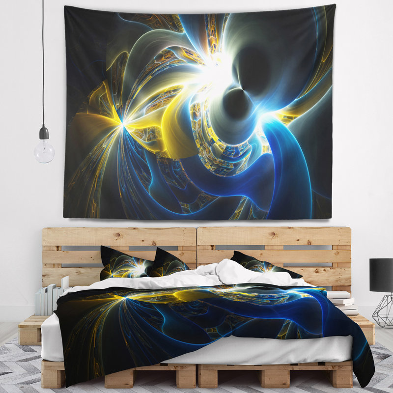 Tapisserie de plasma jaune incandescente abstraite blue, H 78 po x l 92 po