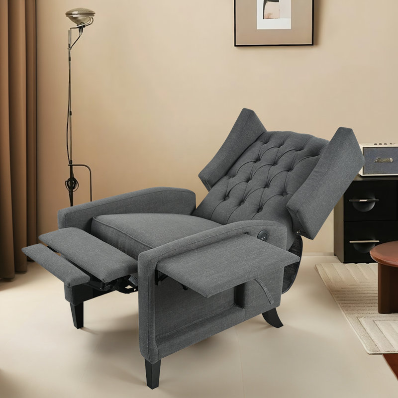 Fauteuil inclinable réglable à oreilles avec design capitonné | Table d'appoint pliable à chargement USB et peu encombrante USB