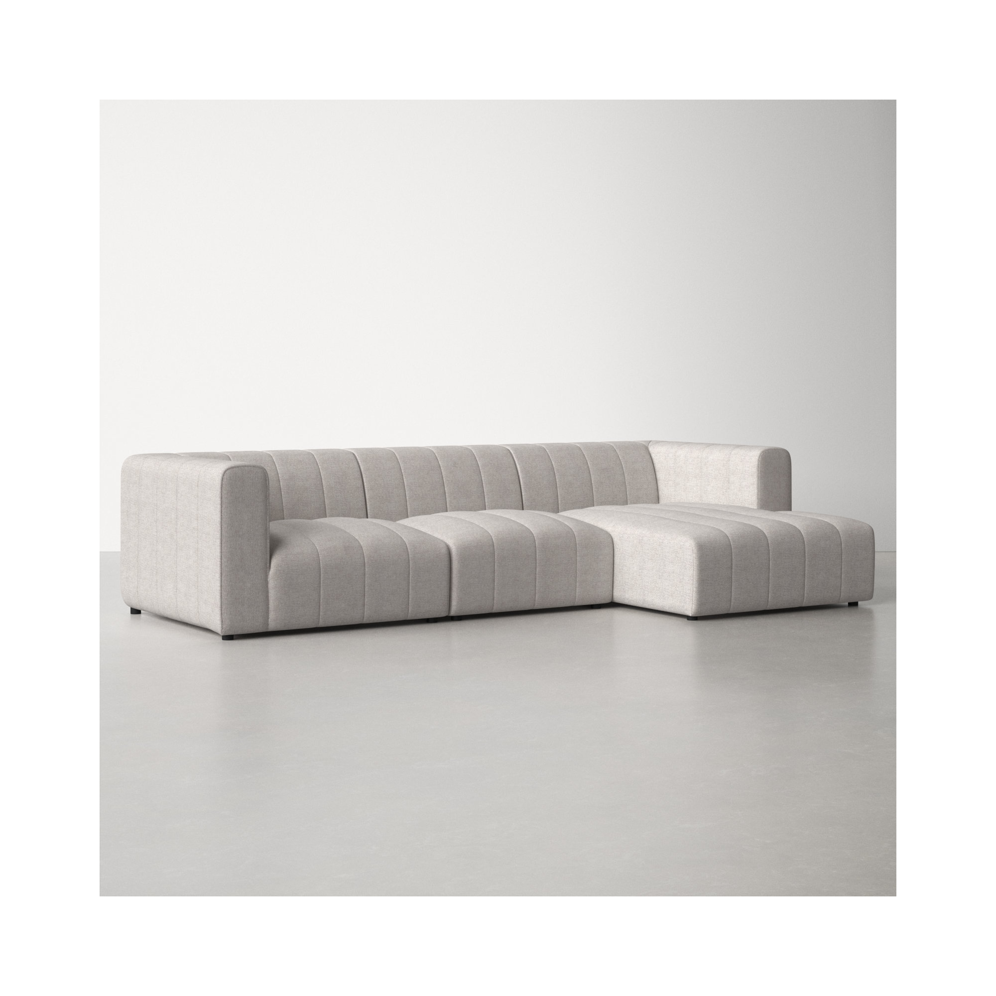 Bowry Modular Upholstered Chaise L-Sectional, Black, Right Hand Facing, Light Gray Napa Sandstone Polyester