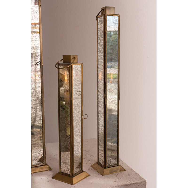 Mercury Glass Lantern, 18" H x 6.5" W x 6.5" D