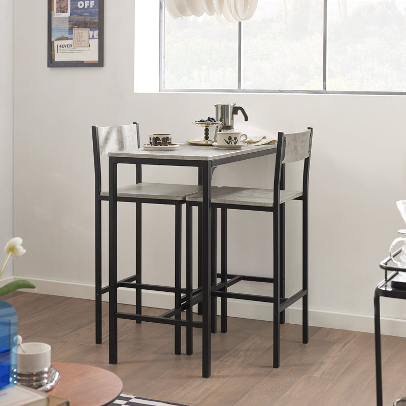 Kayler Set-1 Table And 2 Stools, 3 Pieces Home Kitchen Breakfast Pub Table and Chairs, Grey, Grey
