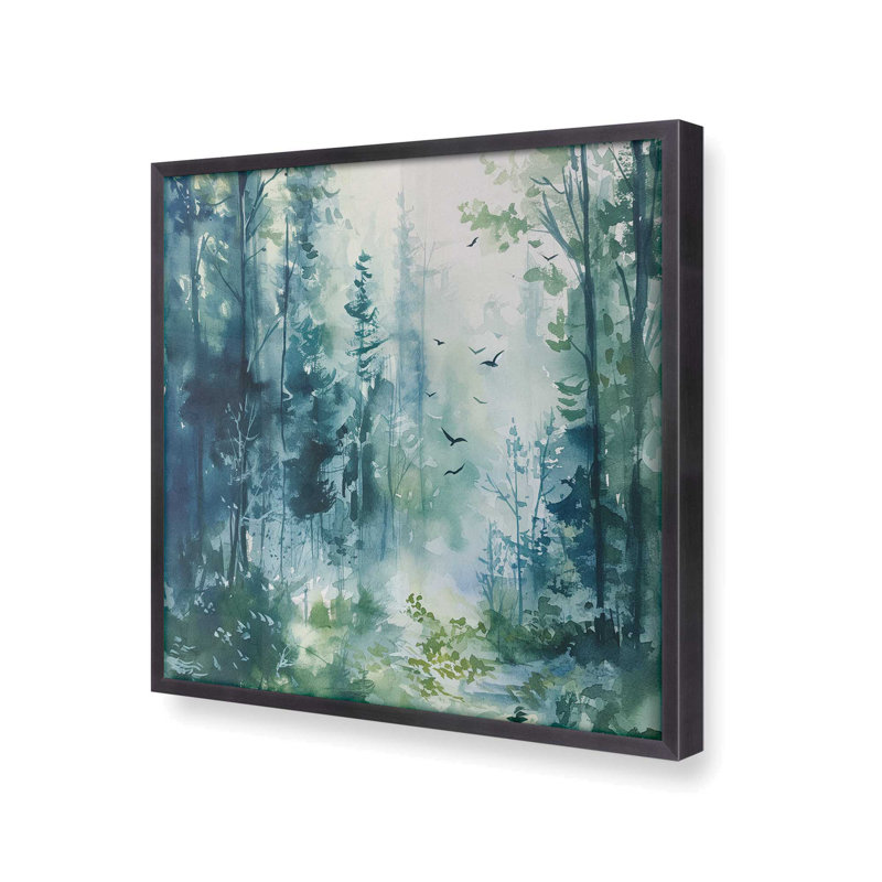 Bleu et vert forêt enchantée I, Cadre en zinc patiné, H 13,75 po x l 13,75 po