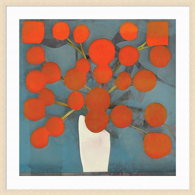 Abstract Orange Flowers by Elena Ray Wood Framed Wall Art Print