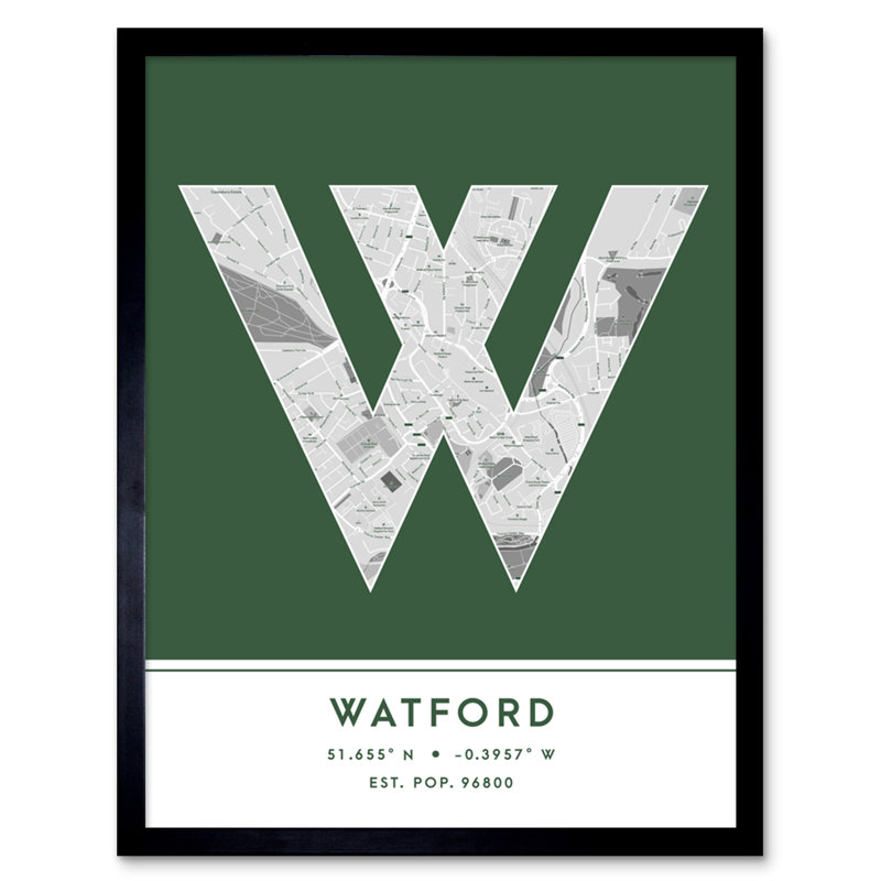 Watford City Map Watford Green - Single Picture Frame Typography