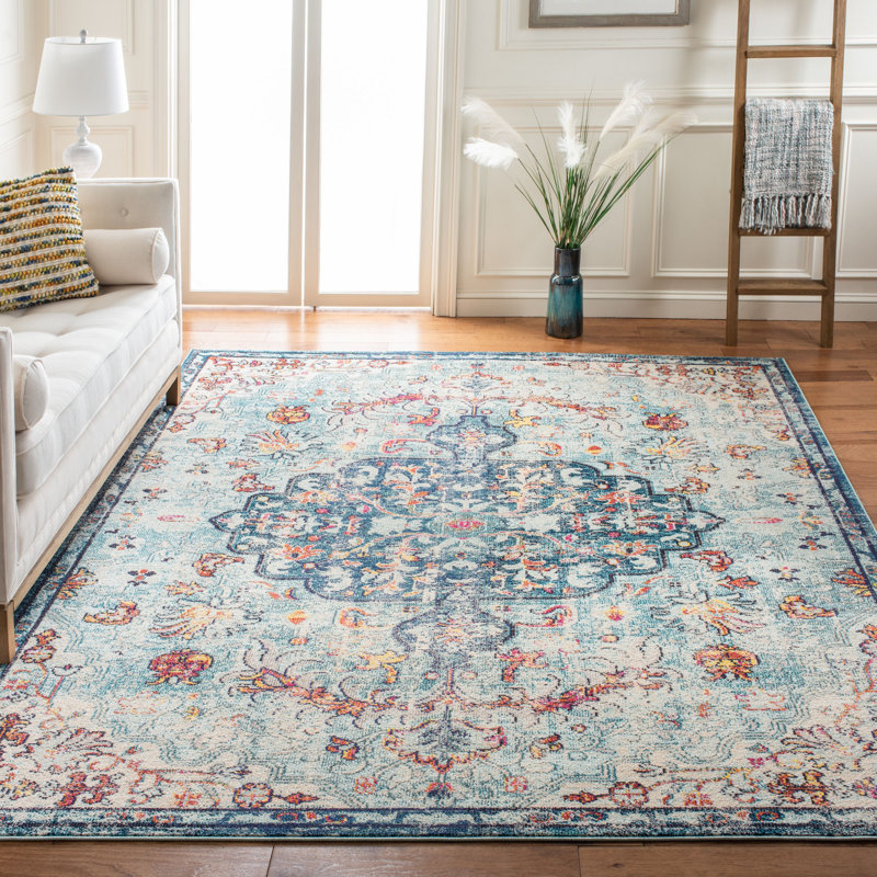 Felty Oriental Area Rug, Rectangle 8' x 10', Blue/Red/Beige