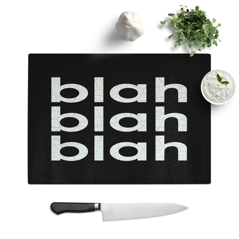 Blah Blah Blah Black Cracked Typography Chopping Board, 0.4cm H x 28.5cm W x 39cm L