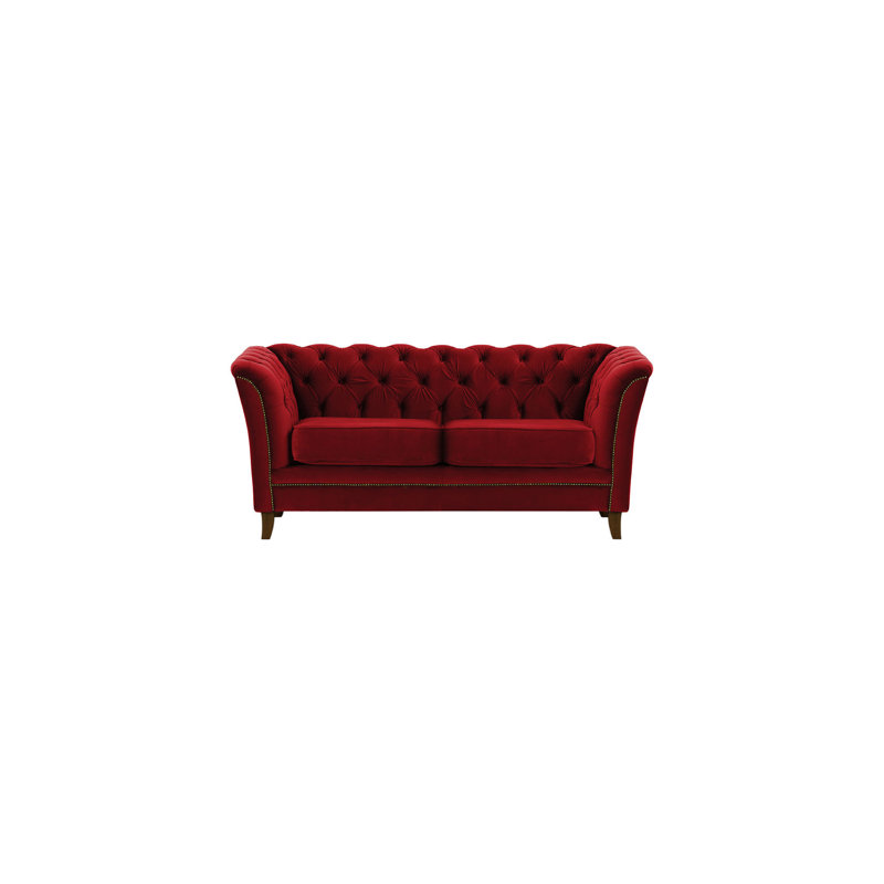 Cassie 2 Seater Velvet Sofa, Red, Dark Oak