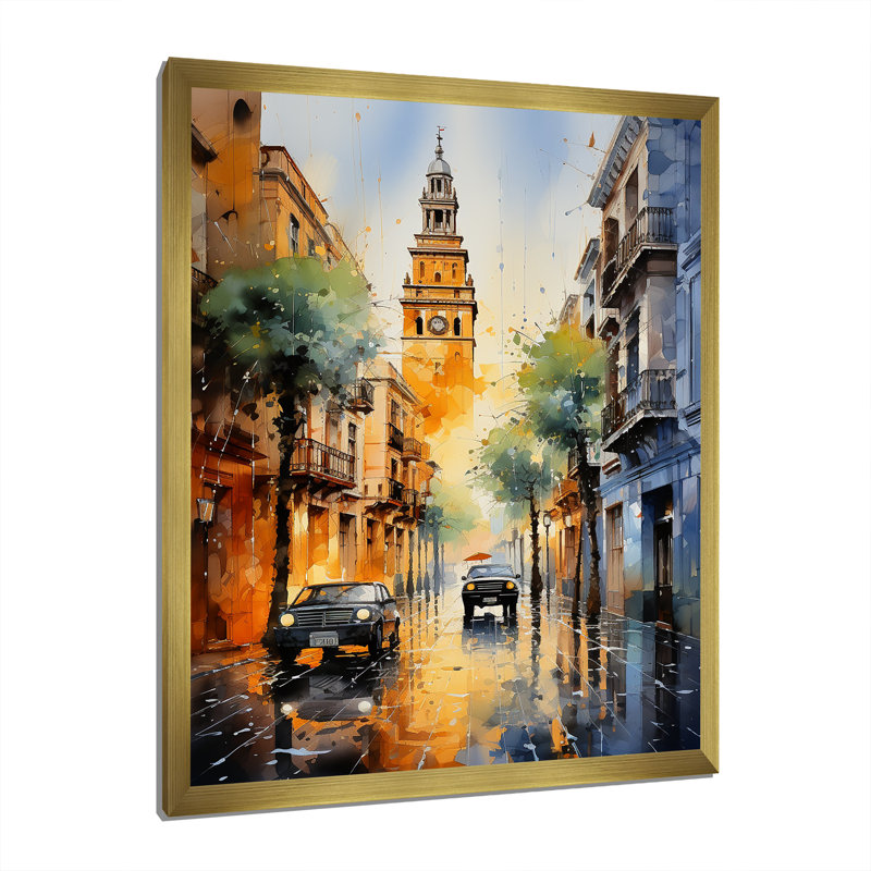 Reproduction d'art sur toile, Giralda II, Espagne, Encadrement doré, H 40 po x l 30 po x P 1,5 po