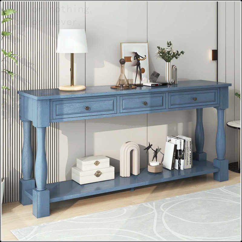 Console extra-longue avec tiroirs et tablette, Marine