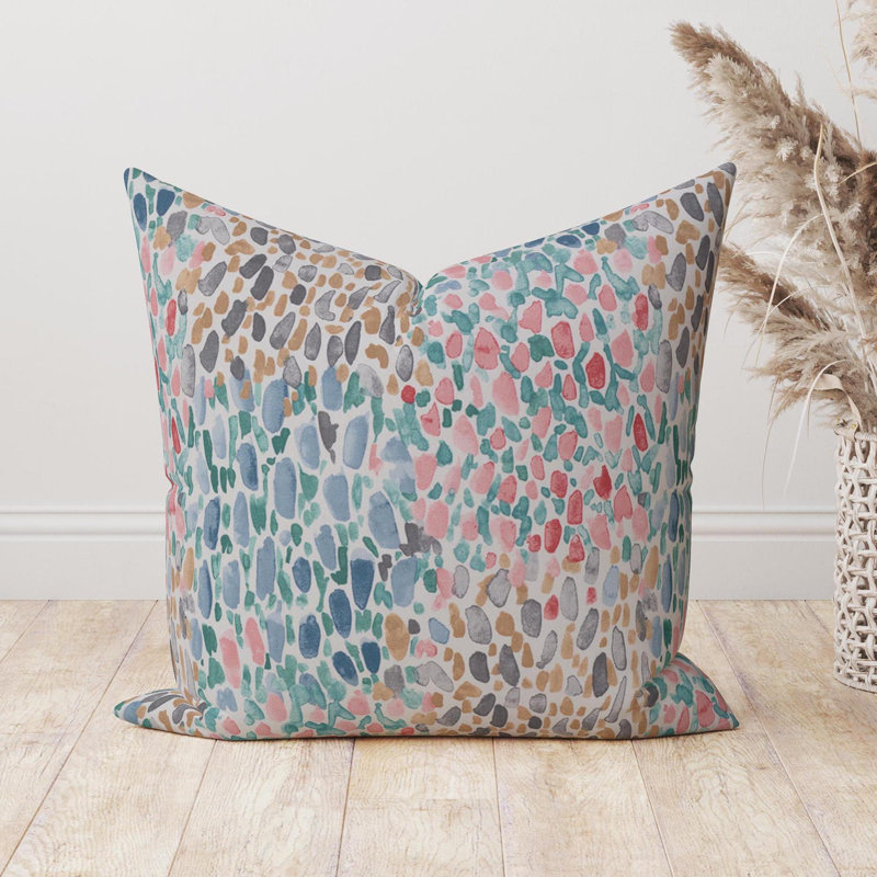 Housse de coussin turquoise à pois abstraits, Square, H 15 po x l 15 po
