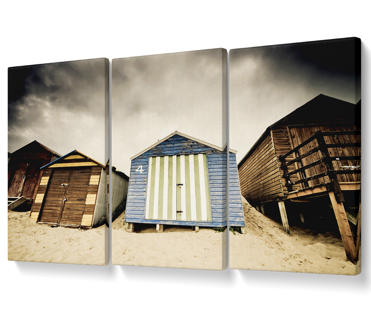 Ebern Designs Winter Beach Huts - 3 Piece Wrapped Canvas Graphic Art ...