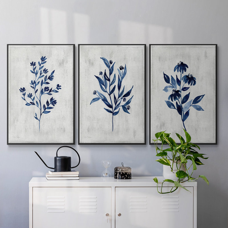 Wild Indigo I, reproduction sur toile 3 pièces, H 40 po x l 90 po x P 2 po, Noir