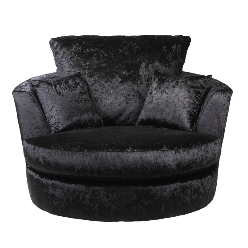 Romelia Velvet Swivel Barrel Chair, Black