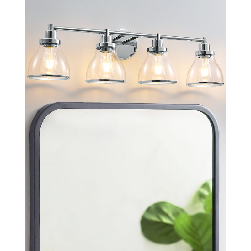 Éclairage de meuble-lavabo pour salle de bain / couloir / vestiaire en verre transparent, Plaqué nickel poli, 4 lumières